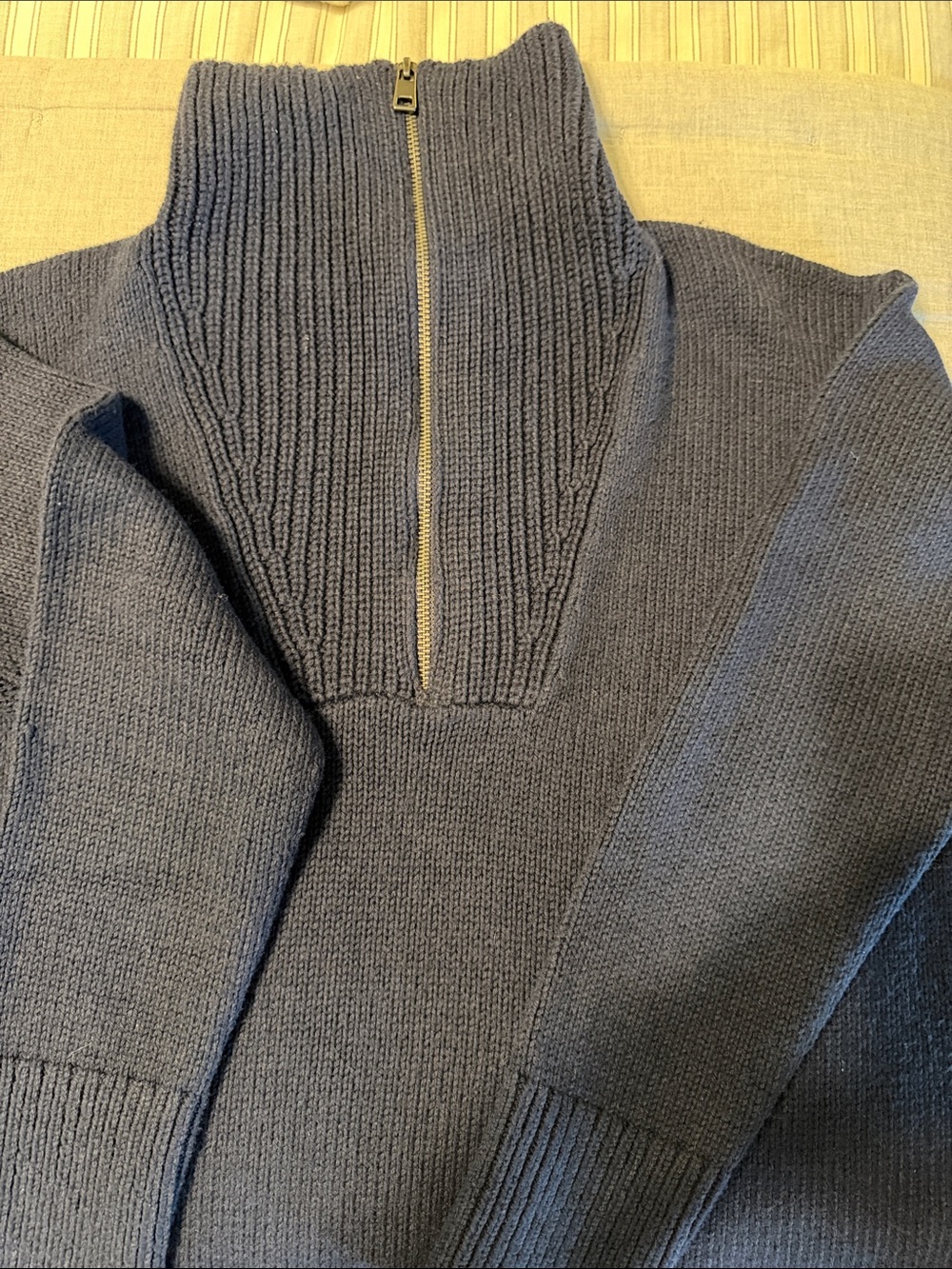 Two Banana Republic Half-Zip Mock Neck Sweaters, one in navy and one in cream